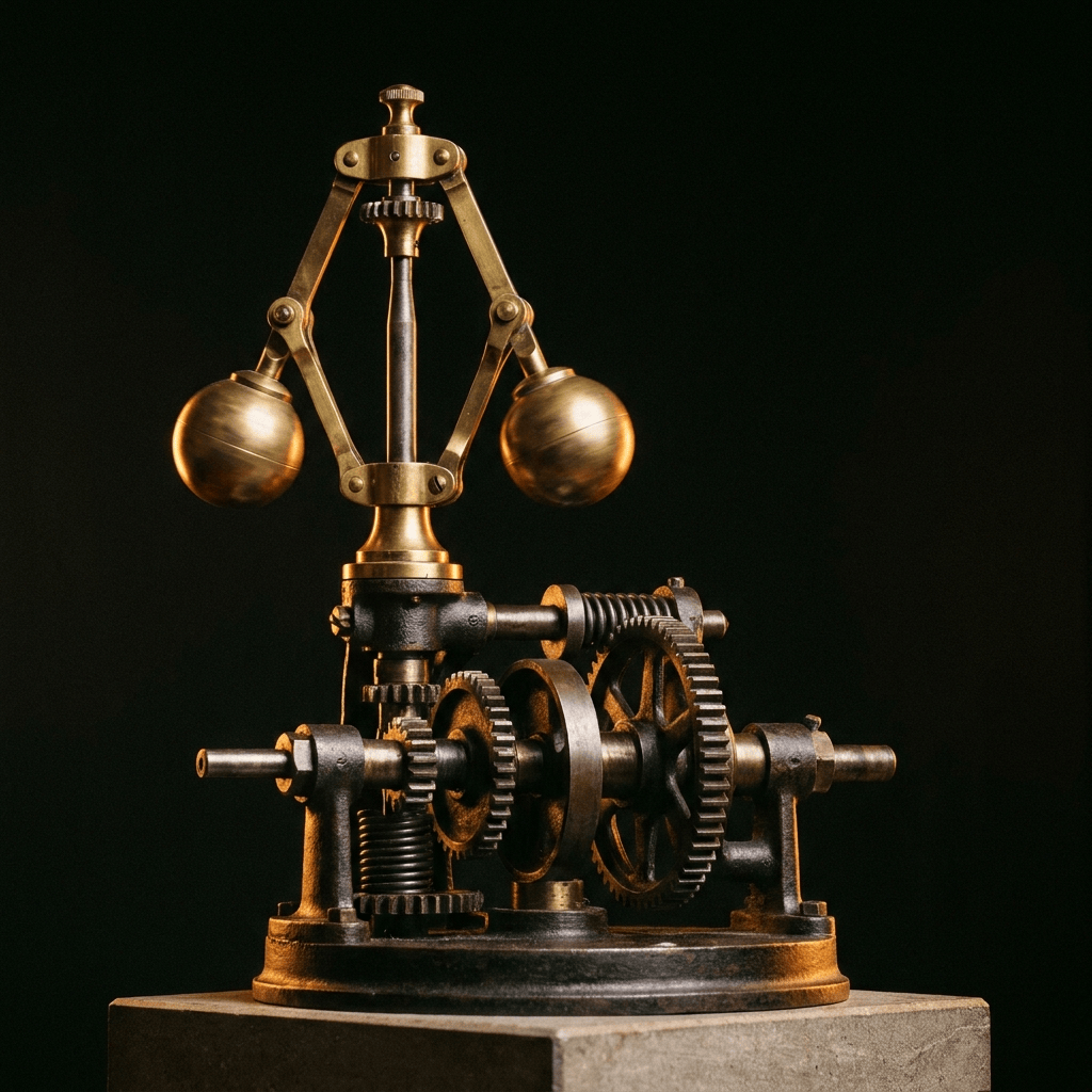 A brass centrifugal governor with twin spinning weights